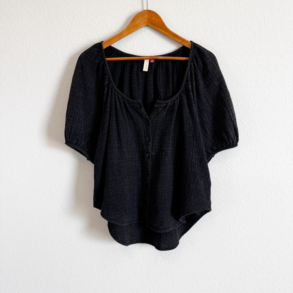 Anthropologie Pilcro Black Wash Gauze Puff Sleeve Top Size XS